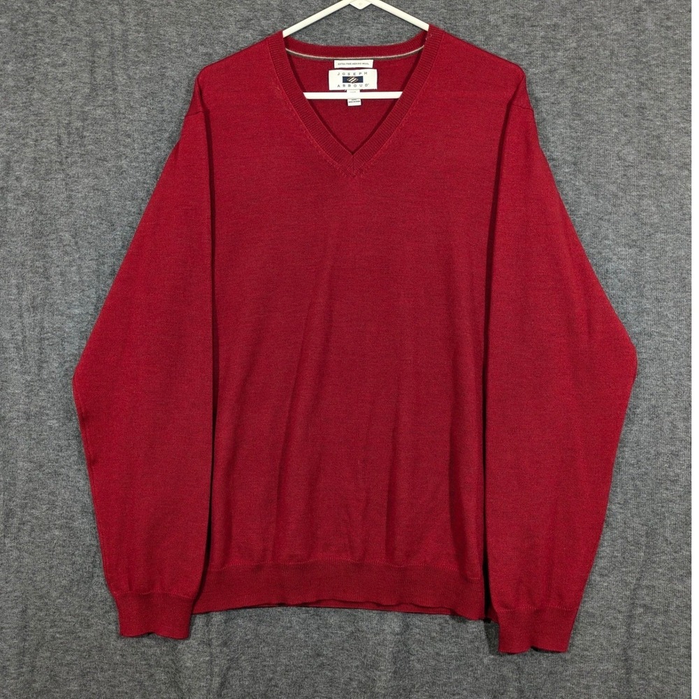 Joseph Abboud‎ Mens XXL Red Extra Fine Merino Wool V-Neck Sweater Pullover